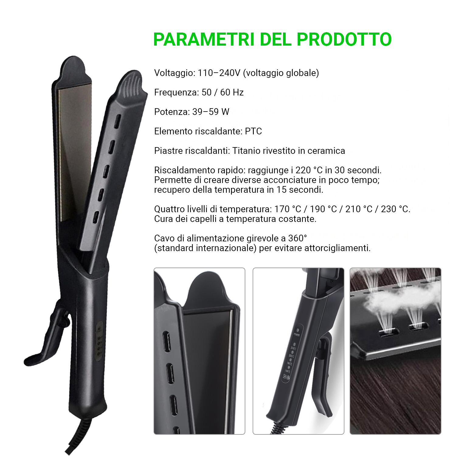 Piastra Capelli Titanio Ceramica - Liscia e Protegge - immagine 6