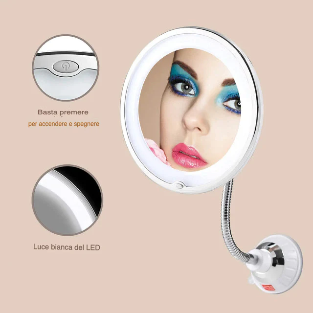 Specchio Portatile LED, Ingrandimento 10x e Braccio Flessibile - immagine 4