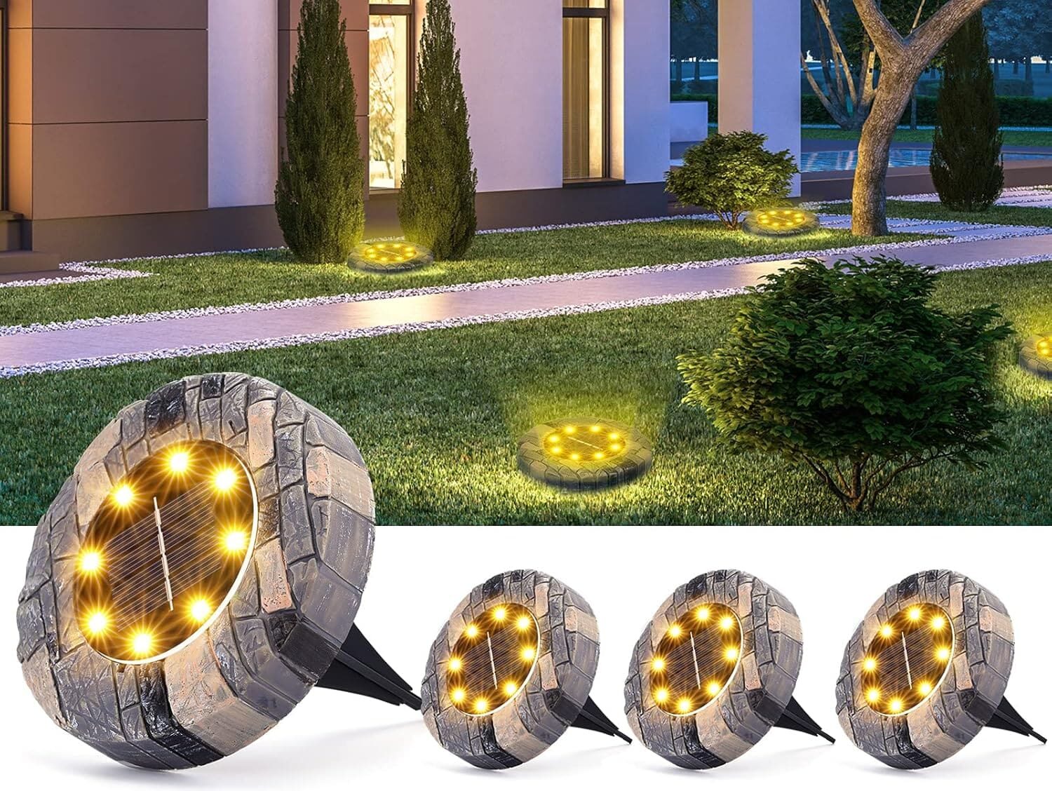 Luci Solari Automatiche Effetto Pietra – 4 Lampade (1+3 GRATIS)