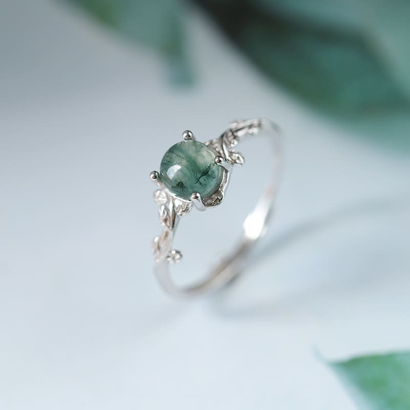 Anello in Argento S925 con Agata Verde Muschio – Eleganza Naturale e Raffinata