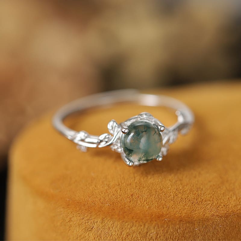 Anello in Argento S925 con Agata Verde Muschio – Eleganza Naturale e Raffinata - immagine 2
