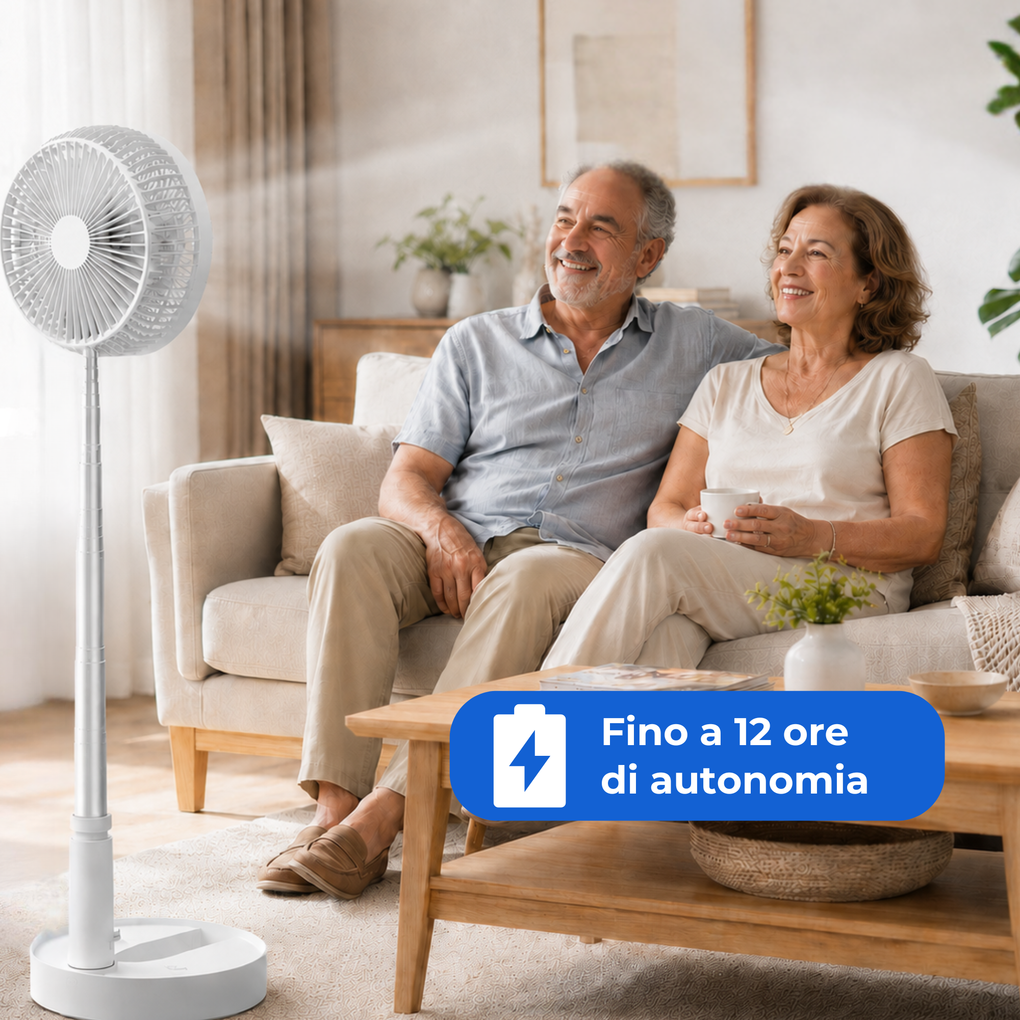Ventilatore Pieghevole Senza Fili, 2 in 1 con Altezza Regolabile Super Silenzioso - immagine 5